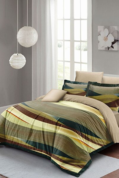 MonoHome Set de lenjerie de pat dublu din bumbac satinat 3D Harmony Brown