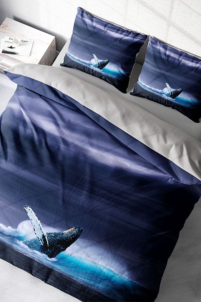PerlaSera 3D Custom Design - Double Duvet Cover Set, Tightly Woven Cotton Satin, Shark