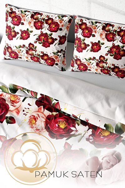 PerlaSera Двоспальний комплект постільної білизни з щільної бавовняної сатини 3D, спеціальний дизайн Red Rose Naturel