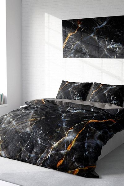 PerlaSera Lux Marble - Double Duvet Cover Set, Tightly Woven Cotton Satin, 3D Custom Design