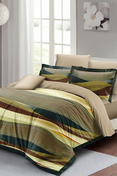PerlaSera Harmony Brown - Double Duvet Cover Set, Tightly Woven Cotton Satin, 3D Custom Design