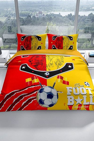 PerlaSera Duvet Cover Set with 3D Special Design - Tightly Woven Cotton Satin, Double, Red & Yellow