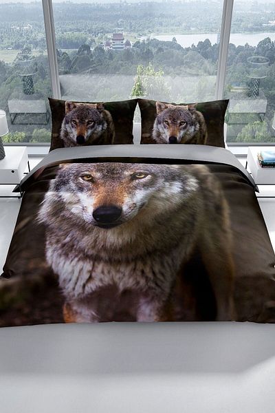 PerlaSera Wolfeyes 3d Cotton Satin Double Duvet Cover Set