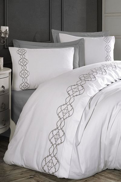 Dantela Cotton Satin Embroidered Double Duvet Cover Set - Victoria