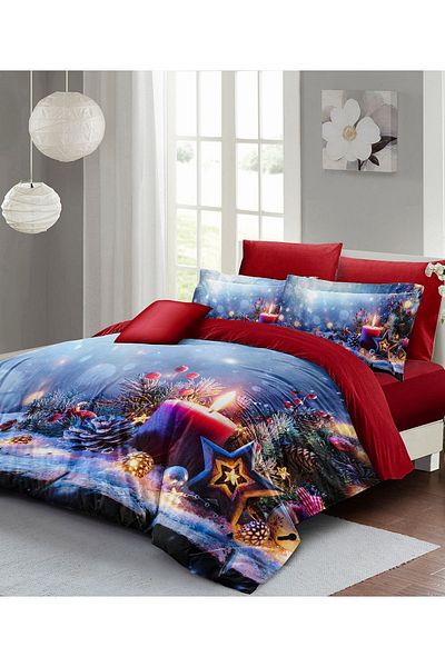 MonoHome Double Christmas Duvet Cover Set - 100% Cotton Satin Christmas Candle