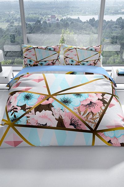 PerlaSera Goldline 3d Cotton Satin Double Duvet Cover Set