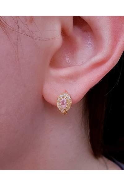 MAGRİB 22 ayar altın kaplama Pembe Taşlı Çiçekli Gümüş Çocuk Küpesi