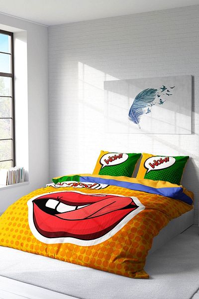 PerlaSera 3D Custom Design - Double Cotton Satin Duvet Cover Set, Ooops Lips