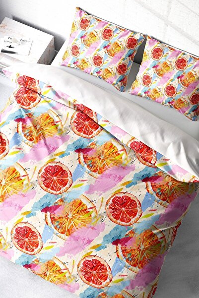 MonoHome Kıng Sıze Orange Fruit 3d Бавовняний сатин Двоспальний комплект пост...