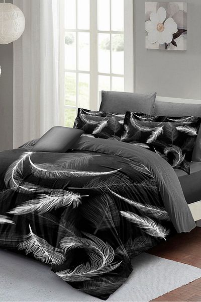PerlaSera 3D Custom Design Duvet Cover Set - Tightly Woven Cotton Satin, Dark Feather, Double