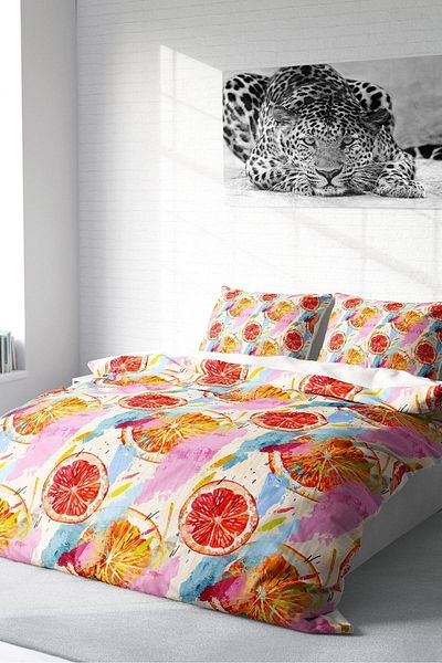 PerlaSera 3D Custom Design - Double Cotton Satin Duvet Cover Set, Orange Fruit