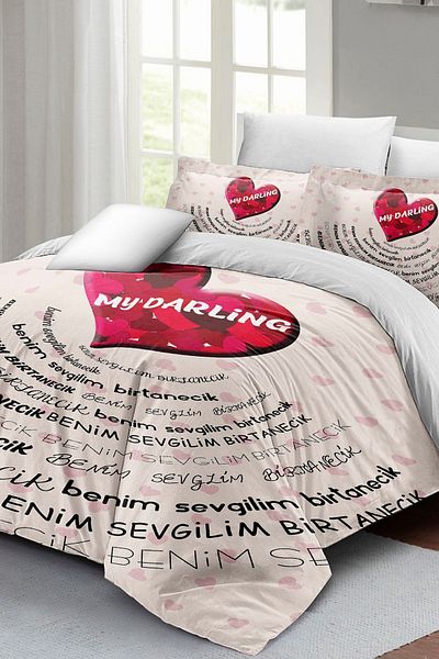 MonoHome Valentine's Day Special Double Duvet Cover Set Cotton Satin Darling White