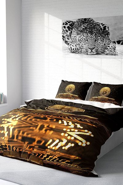 PerlaSera Bitcoin-2 3D Custom Design - Double Duvet Cover Set, Tight Woven Cotton Satin