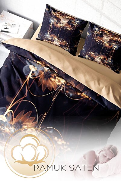 PerlaSera 3D Спеціальний дизайн - Двоспальний комплект постільної білизни, щільна бавовняна сатинова тканина, Brown Lotus