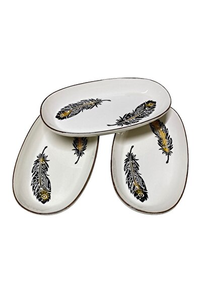 MTD SERAMİK 27 cm Dream Patterned Boat Plate - 3 Pieces
