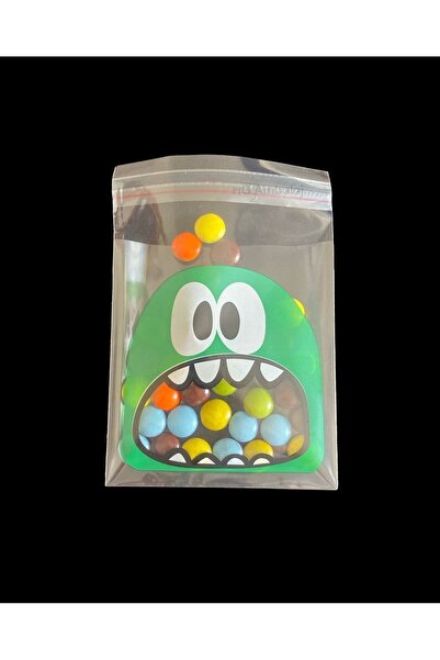 HG AMBALAJ 100 Adet 10x14 Cm Yeşil Canavar Figürlü Bantlı Şeffaf Opp Jelatin ...