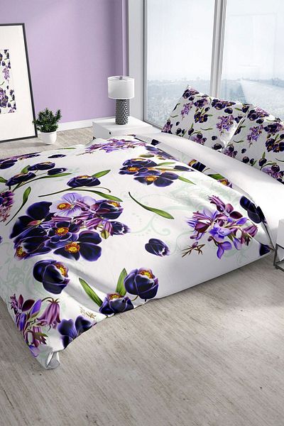 PerlaSera Purple 3d Cotton Satin Double Duvet Cover Set