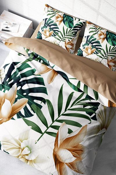 PerlaSera Soft Tropic 3D Custom Design - Double Duvet Cover Set, Tightly Woven Cotton Satin