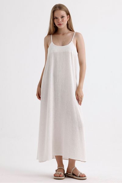 MD trend Wide Cut Loose Linen Summer Dress - Rope Strap