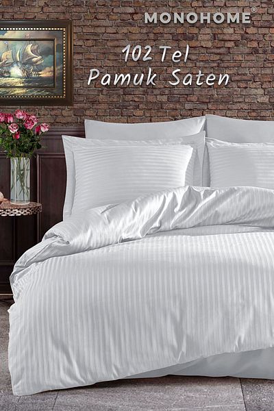MonoHome Double Striped 100% Cotton Satin Set 82 Thread Woven