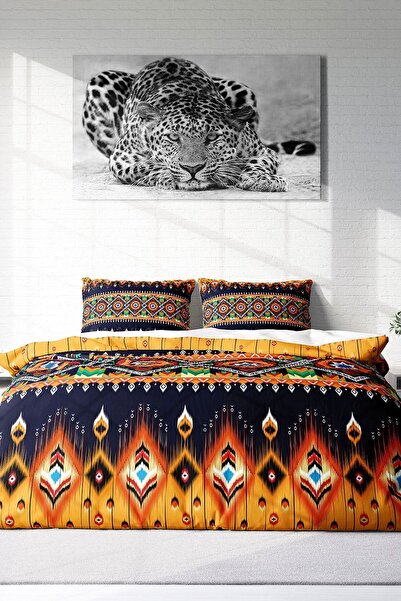 MonoHome Double King Size Oriental Ethnic Duvet Cover Set - 3D Cotton Satin 220X240Cm