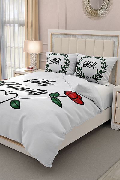 MonoHome We Are Family - 100% Cotton Satin Double Duvet Cover Set