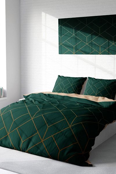 PerlaSera Emerald Suite - Double Duvet Cover Set, Tightly Woven Cotton Satin, 3D Custom Design