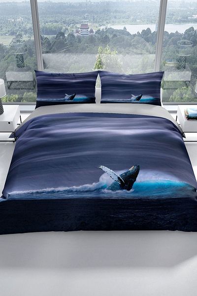 Cattleya Shark 3D Cotton Satin Double Duvet Cover Set