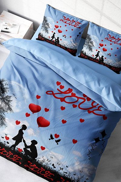 PerlaSera 3D Custom Design - Double Duvet Cover Set, Tightly Woven Cotton Satin, Love Balloon