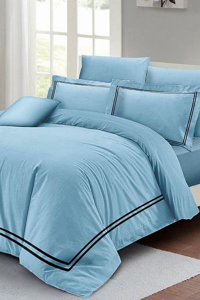 PerlaSera Luxury Blue Double Duvet Cover Set - Tightly Woven Cotton Satin, 3D Custom Design