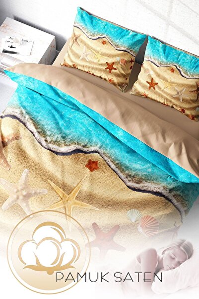 PerlaSera 3D Спеціальний дизайн - Двоспальний комплект постільної білизни з бавовняного сатину, Beach Stars