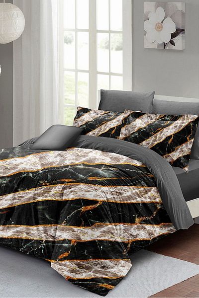 PerlaSera 3D Custom Design Duvet Cover Set - Tightly Woven Cotton Satin, Zebra Marble