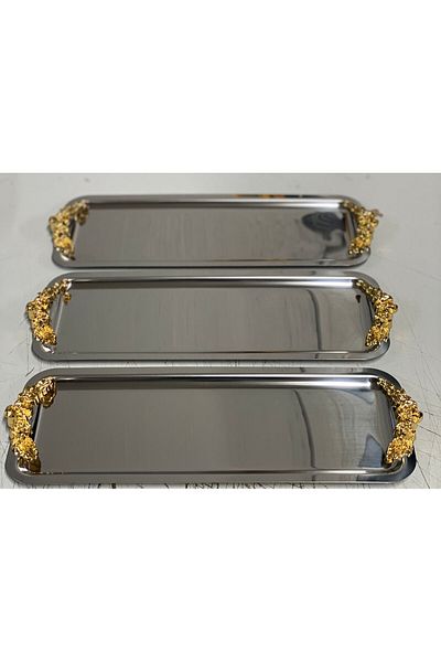 Elzemm store Stainless Steel Rectangular - Presentation and Serving Tray with 6 Handles