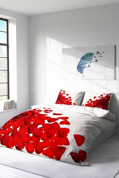 PerlaSera 3D Custom Design - Double White Roses Duvet Cover Set, Tight Woven Cotton Satin