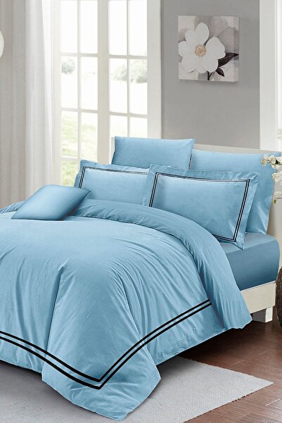 MonoHome Double Duvet Cover Set Special Woven Luxury Cotton Satin Blue