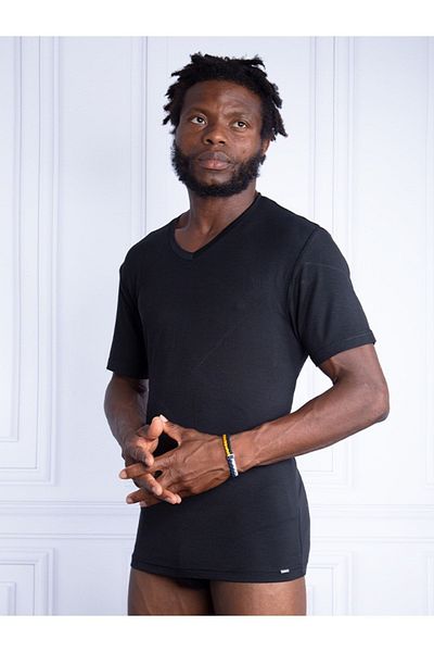 Blackspade Ανδρικό Micro Modal, Μαύρο Χρώμα Ασημί Σειρά V-Neck Sports T-shirt 9308