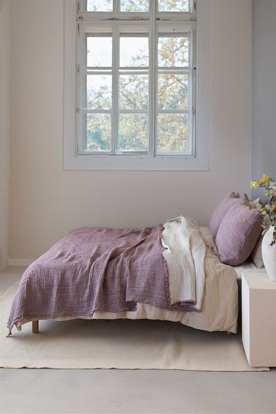 vivamaison Cuvertură de pat cu 4 straturi din muselină din bumbac - Prune cu două fețe 160x240 Cm