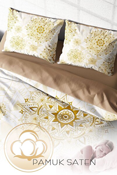 PerlaSera Gold Luxury - Двоспальний комплект постільної білизни, щільно тканий бавовняний сатин, спеціальний 3D-дизайн