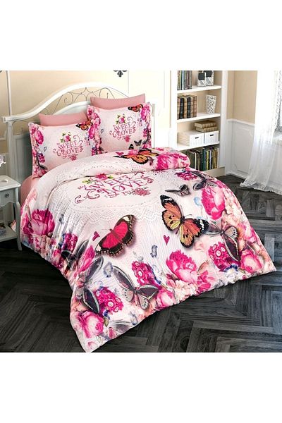 PerlaSera 3D Custom Design Butterfly 2 - Double Duvet Cover Set, Tightly Woven Cotton Satin