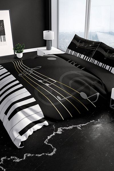 PerlaSera Piano 3d Cotton Satin Double Duvet Cover Set
