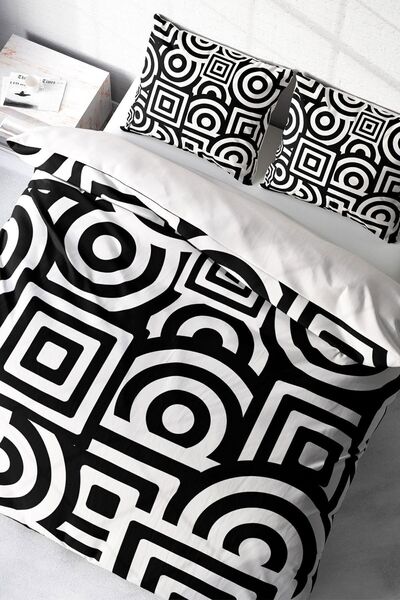 MonoHome Set de lenjerie de pat dublu modern mixt geometric