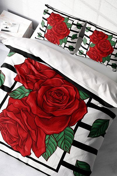 PerlaSera 3D Custom Design Duvet Cover Set - Double, Tightly Woven, Cotton Satin, Rose Box