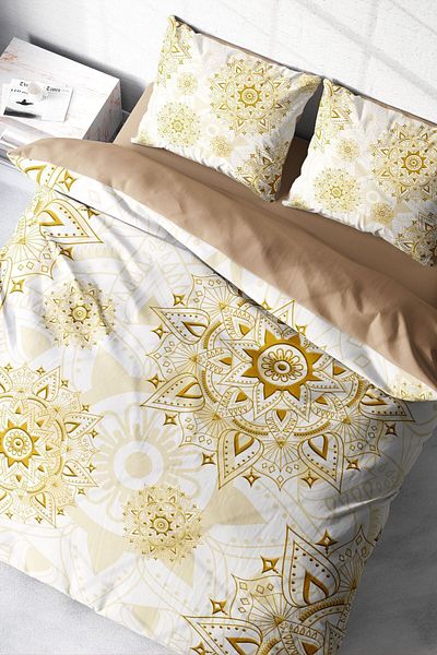 PerlaSera Gold Luxury - Double Duvet Cover Set, Tightly Woven Cotton Satin, 3D Custom Design