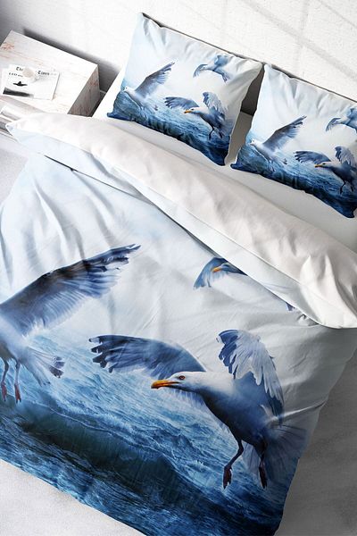 PerlaSera 3D Custom Design - Double Cotton Satin Duvet Cover Set, Seagull