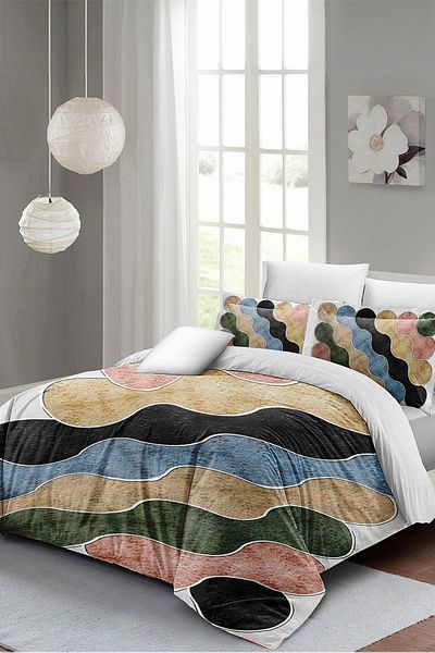 PerlaSera 3D Custom Design - Double Duvet Cover Set, Tightly Woven Cotton Satin, Row Colors
