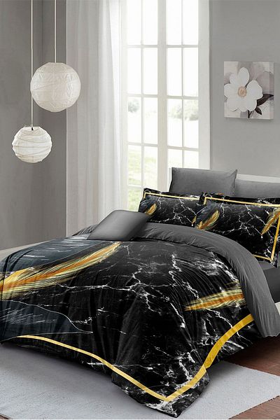 PerlaSera 3D Custom Design - Double Dark Marble Duvet Cover Set, Tight Woven Cotton Satin