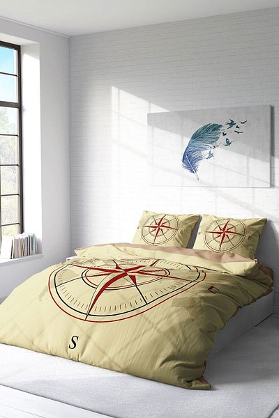 PerlaSera Compass 3D Custom Design - Double Duvet Cover Set, Tightly Woven Cotton Satin
