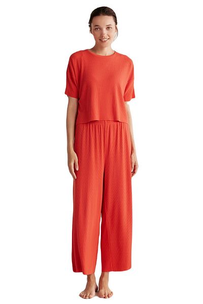Penyemood Red Combed Cotton Mood Comfort Fee Pajama Set - 9457