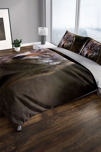PerlaSera Wolfeyes 3d Cotton Satin Double Duvet Cover Set