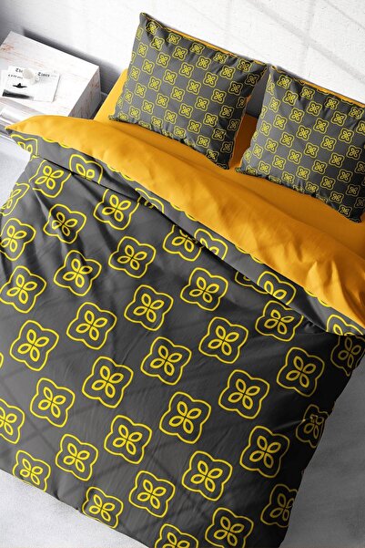 MonoHome Set de lenjerie de pat dublu modern cu mozaic galben